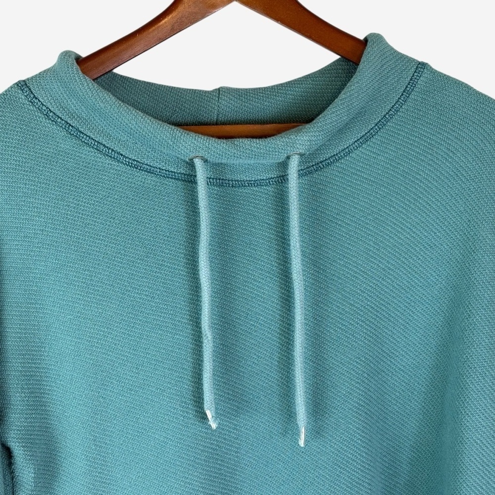 Soft Surroundings Drawstring Neck Tunic Top Size M Cotton Knit Teal Blue - Picture 3 of 10
